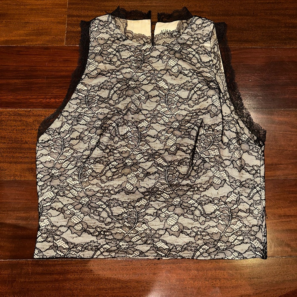 Alice + Olivia Nude Crop Top Black Lace Open Back